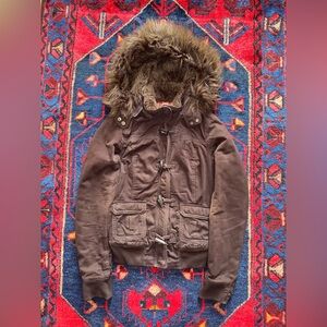 Vintage Y2K Abercrombie & Fitch Faux Fur Plaid Bella Twilight Hood Jacket